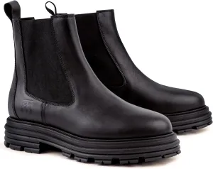Brooklyn | 100% Made in Italy Chelsea Boots for Women, Black Italian Leather - Chunky, Non Slip Platform Sole and Lug Heel - Ankle Booties for Ladies - Ideal for Fall and Winter