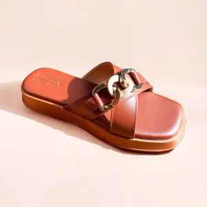 Brown Crisscross Platform Wedges