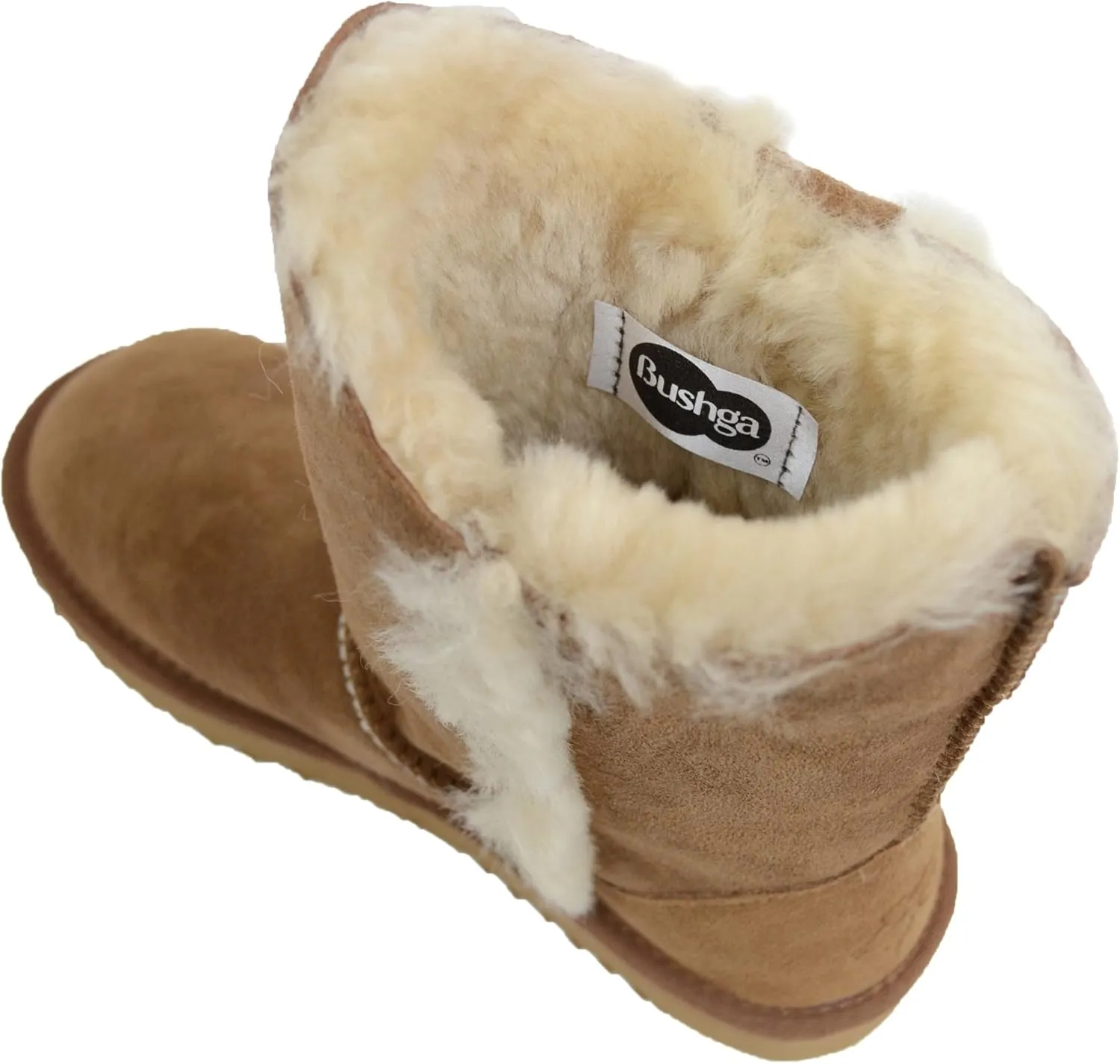Bushga Ladies Genuine Sheepskin Mid Calf Short Boot with Button Design (Black, Chocolate Brown, Chestnut, Grey, Purple)