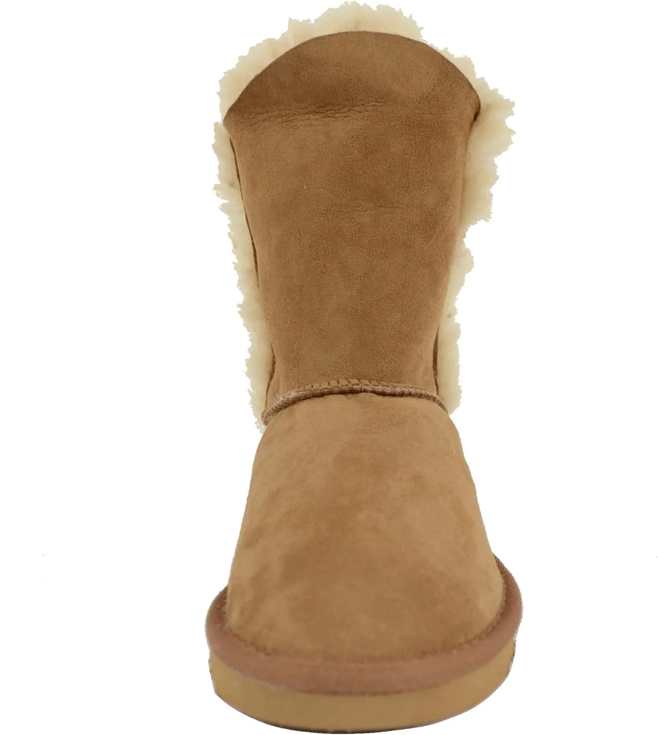 Bushga Ladies Genuine Sheepskin Mid Calf Short Boot with Button Design (Black, Chocolate Brown, Chestnut, Grey, Purple)
