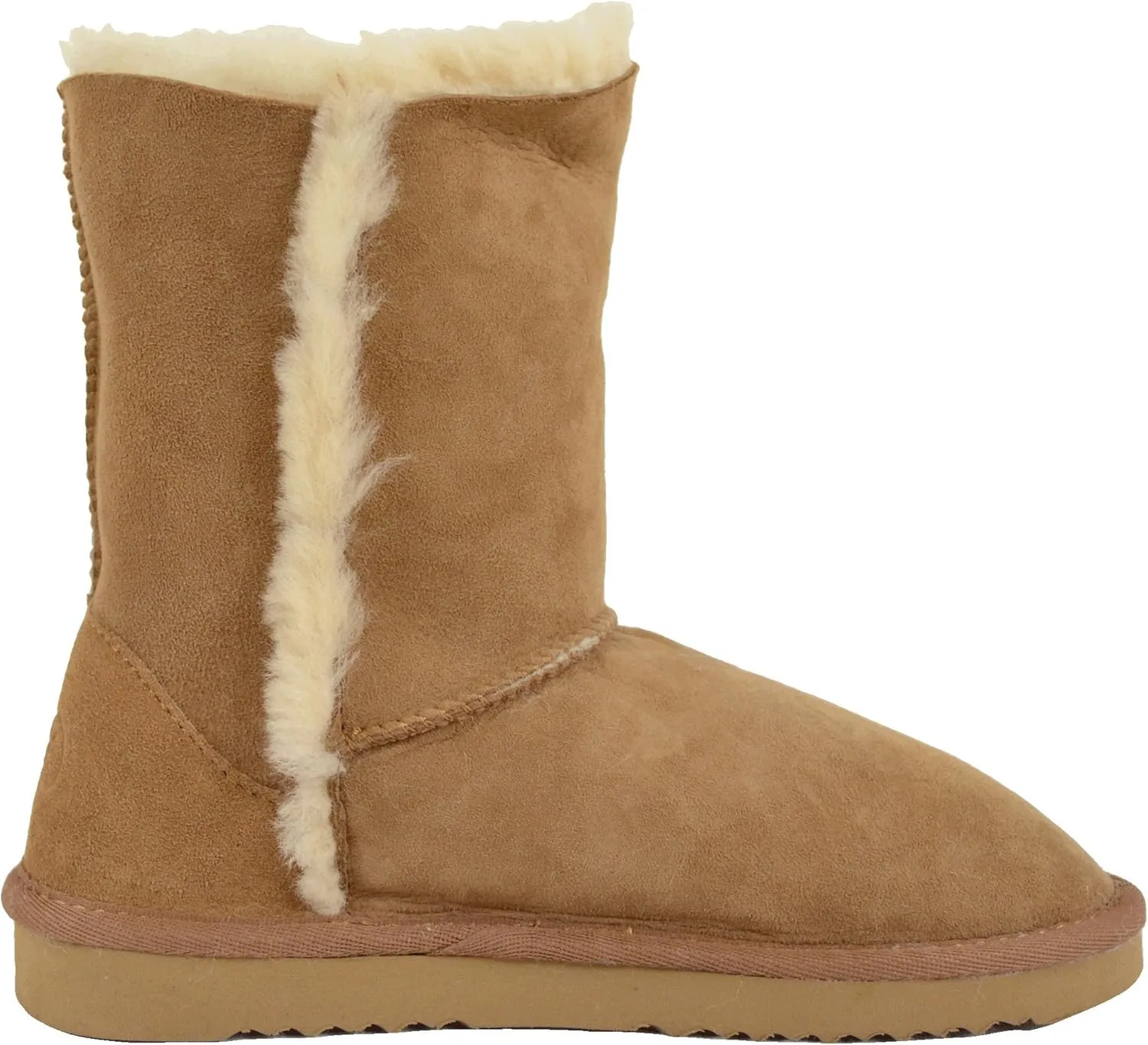Bushga Ladies Genuine Sheepskin Mid Calf Short Boot with Button Design (Black, Chocolate Brown, Chestnut, Grey, Purple)