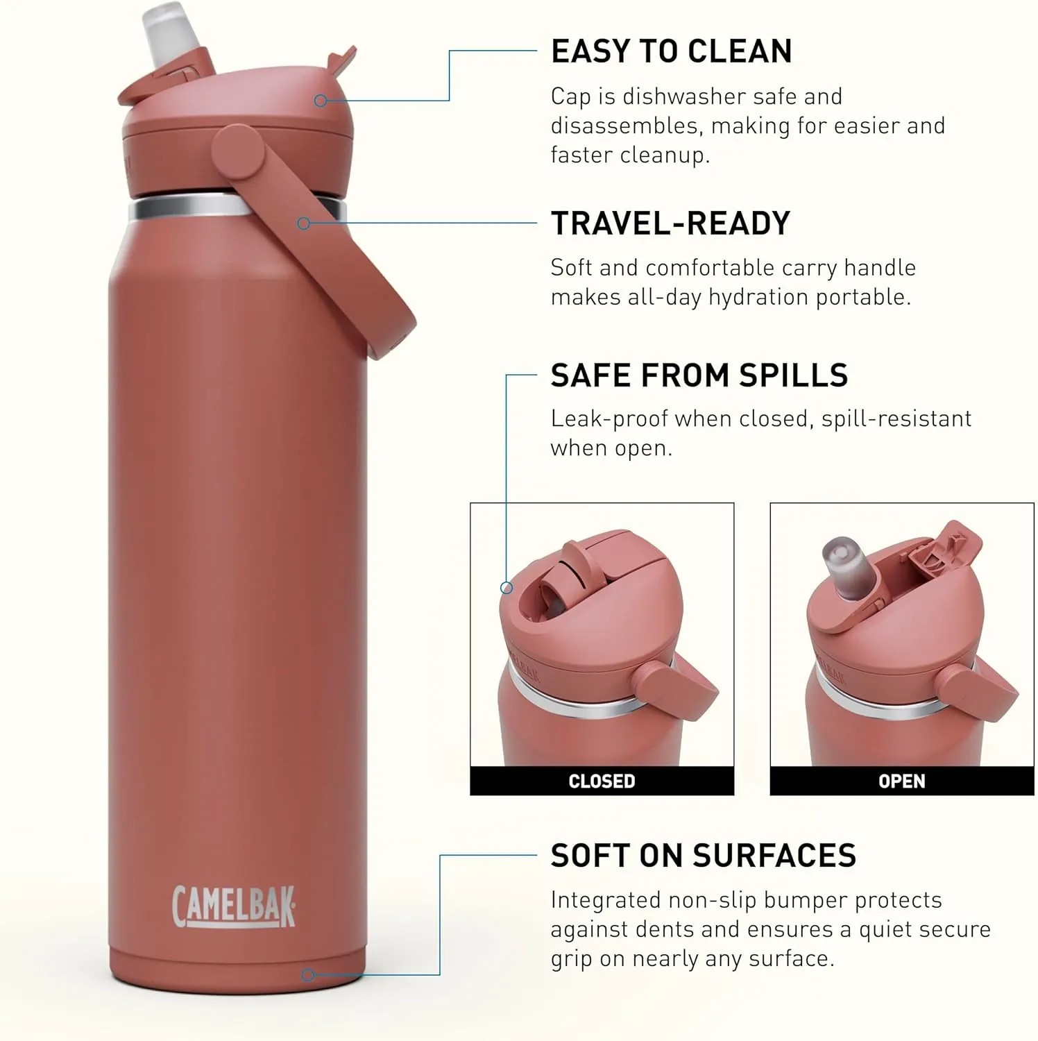CamelBak Thrive Flip Straw Insulated Stainless Steel Water Bottle Sierra Red, 32oz