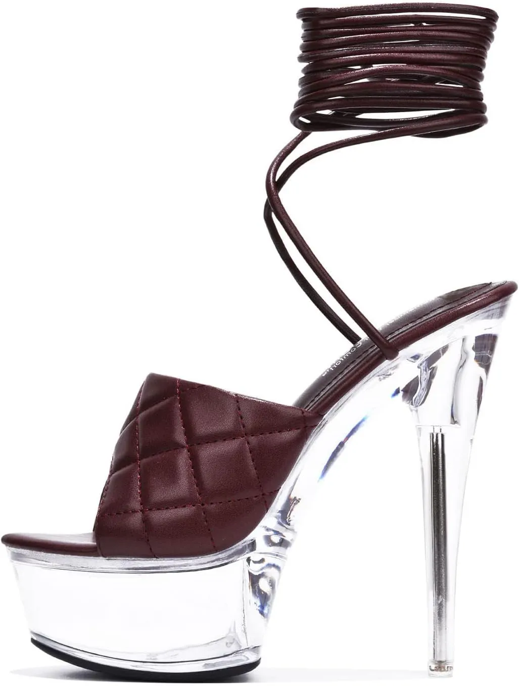 Cape Robbin Women's Transparent Platform Stiletto Heel Sandals - Open Round Toe Party Dressy Shoes with Quilted Lace-Up Detail (Maxxi)