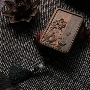 Carved Sandal Wood Makeup Mirror Portable Cute Vanity Mahogany Square Small Mirror