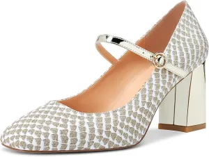 Castamere Ladies Chunky Heel Square-Toe Mary Jane Pumps Strappy Sexy Elegant Pump 3 Inch Heels