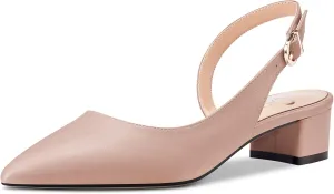Castamere Women Chunky Block Low Kitten Heel Pointed Toe Slingback Pumps Classic Cute Party Office 1.4 Inches Heels