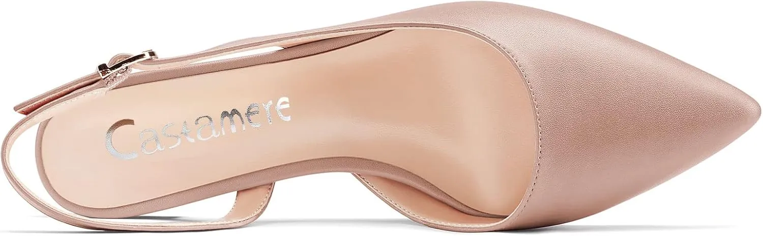 Castamere Women Chunky Block Low Kitten Heel Pointed Toe Slingback Pumps Classic Cute Party Office 1.4 Inches Heels