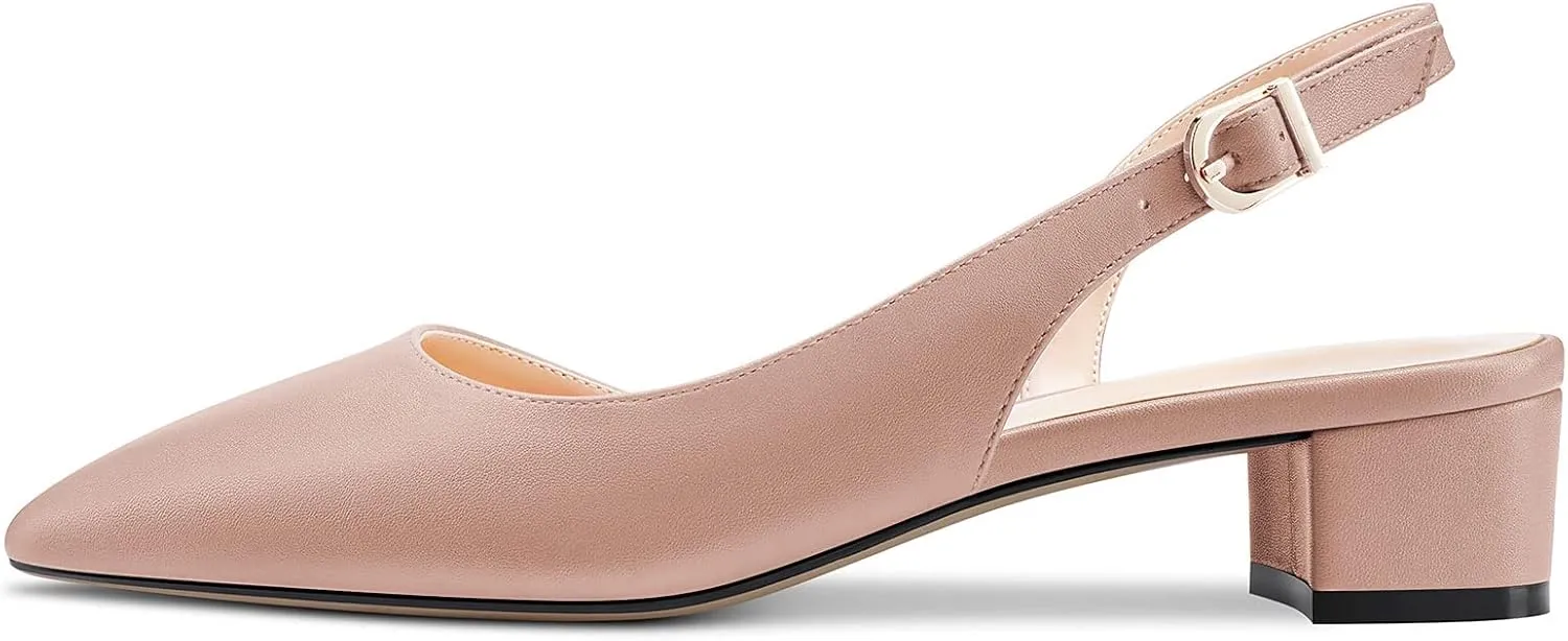 Castamere Women Chunky Block Low Kitten Heel Pointed Toe Slingback Pumps Classic Cute Party Office 1.4 Inches Heels
