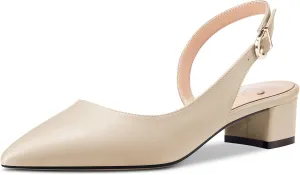 Castamere Women Chunky Block Low Kitten Heel Pointed Toe Slingback Pumps Classic Cute Party Office 1.4 Inches Heels