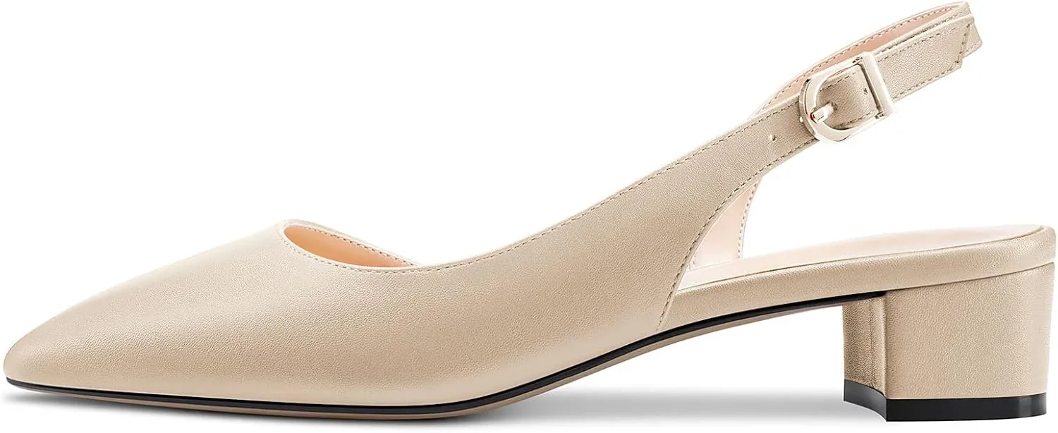 Castamere Women Chunky Block Low Kitten Heel Pointed Toe Slingback Pumps Classic Cute Party Office 1.4 Inches Heels