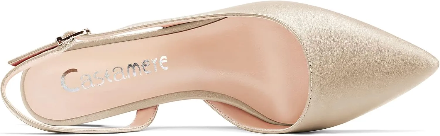 Castamere Women Chunky Block Low Kitten Heel Pointed Toe Slingback Pumps Classic Cute Party Office 1.4 Inches Heels