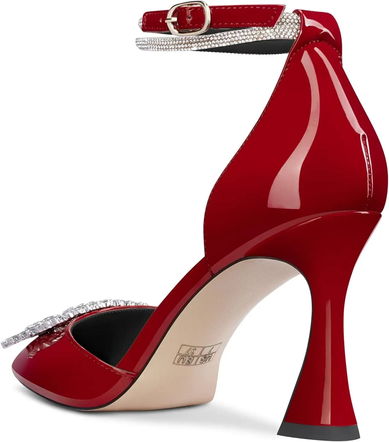 Castamere Women High Chunky Block Heel Ankle Strap Diamond Crystal Pointed Toe Pumps 3.3 Inches Heels