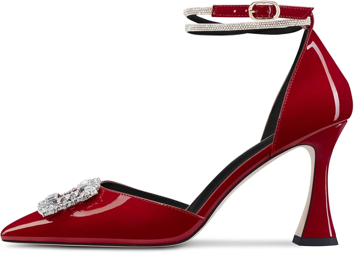 Castamere Women High Chunky Block Heel Ankle Strap Diamond Crystal Pointed Toe Pumps 3.3 Inches Heels