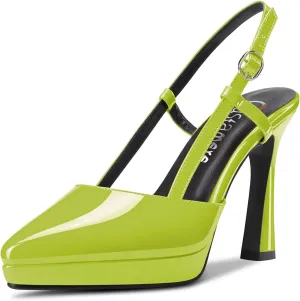 Castamere Women High Stiletto Platform Heel Pointed Toe Slingback Slip-on Pumps Wedding Dress 3.9 Inches Heels