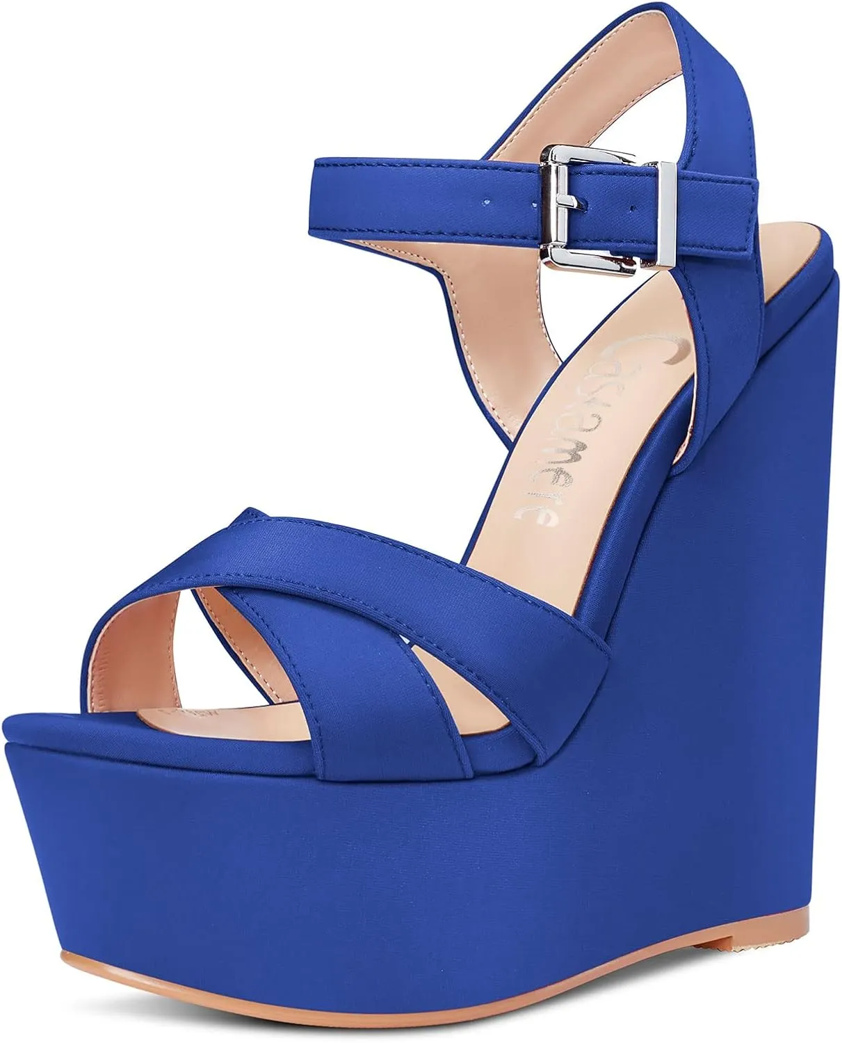 Castamere Women High Wedge Platform Heel 5.9 Inches Heels Peep Open Toe Sandals Ankle Strap Buckle Sexy Dress Wedding
