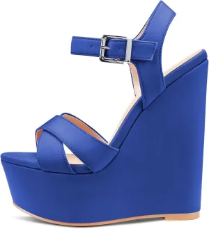 Castamere Women High Wedge Platform Heel 5.9 Inches Heels Peep Open Toe Sandals Ankle Strap Buckle Sexy Dress Wedding