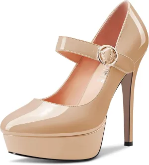 Castamere Women Stiletto High Platform Heel Round Toe Mary Jane Pumps Slip-on Classic Cute Dress 5.1 Inches Heels