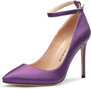 Castamere Womens Ankle Strap Pumps Pointed Toe Slip-on High Heels 10CM Heels