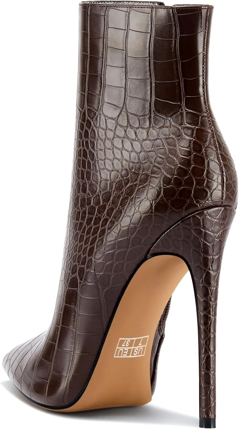 Castamere Womens High Heel Ankle Boots Pointed Toe Slip-on Stiletto Boot with Zipper 12CM Heels