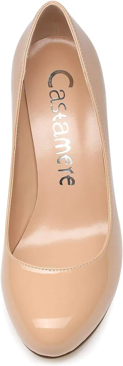 Castamere Women's High Heels Round Toe Slip-On Pumps Block Heel 8CM