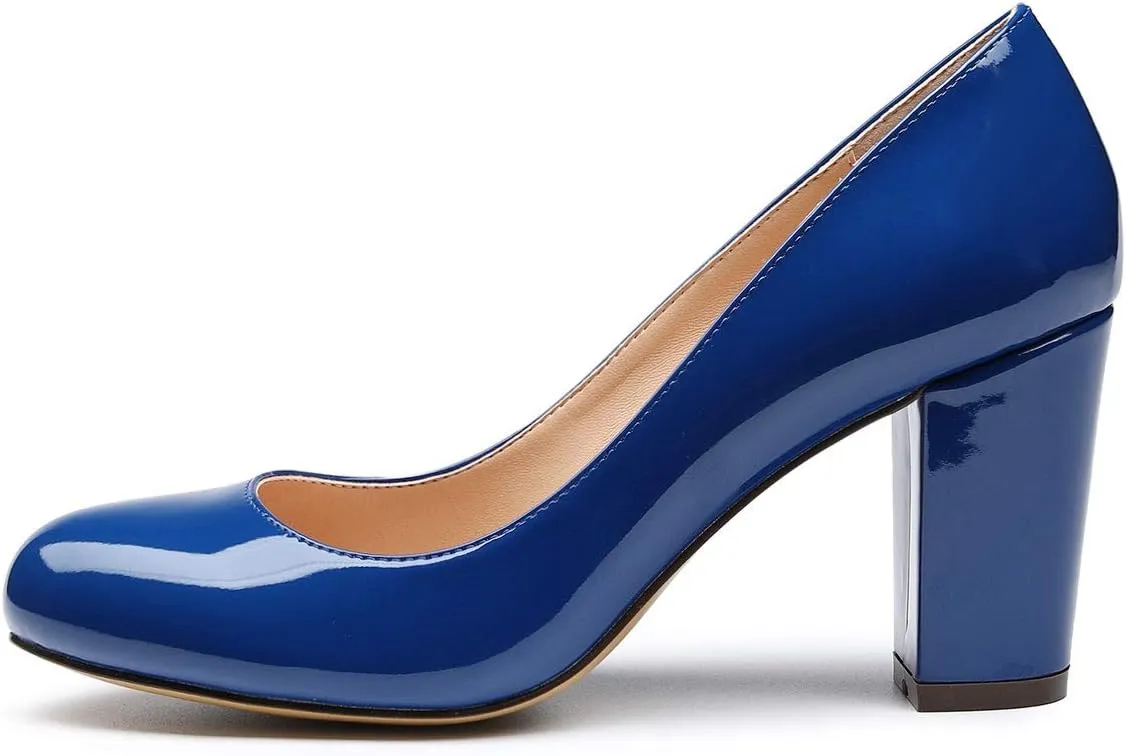 Castamere Women's High Heels Round Toe Slip-On Pumps Block Heel 8CM