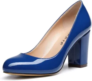 Castamere Women's High Heels Round Toe Slip-On Pumps Block Heel 8CM