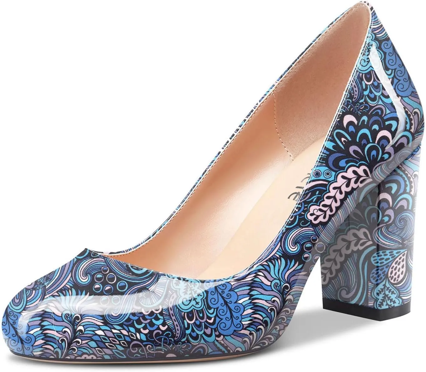 Castamere Women's High Heels Round Toe Slip-On Pumps Block Heel 8CM