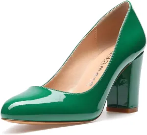 Castamere Women's High Heels Round Toe Slip-On Pumps Block Heel 8CM