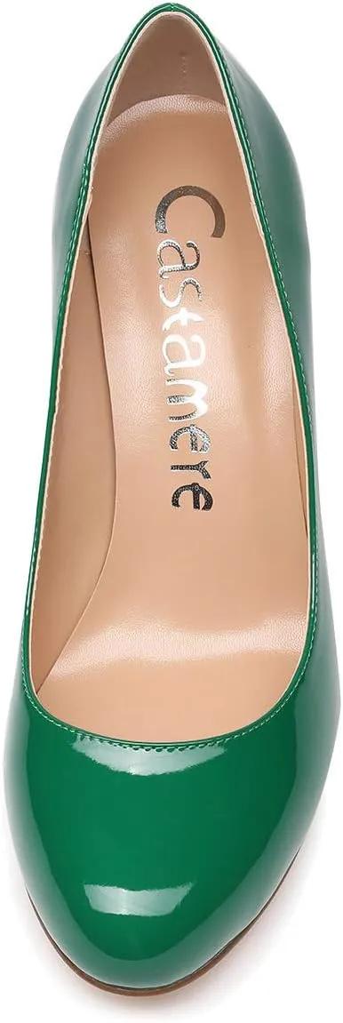 Castamere Women's High Heels Round Toe Slip-On Pumps Block Heel 8CM