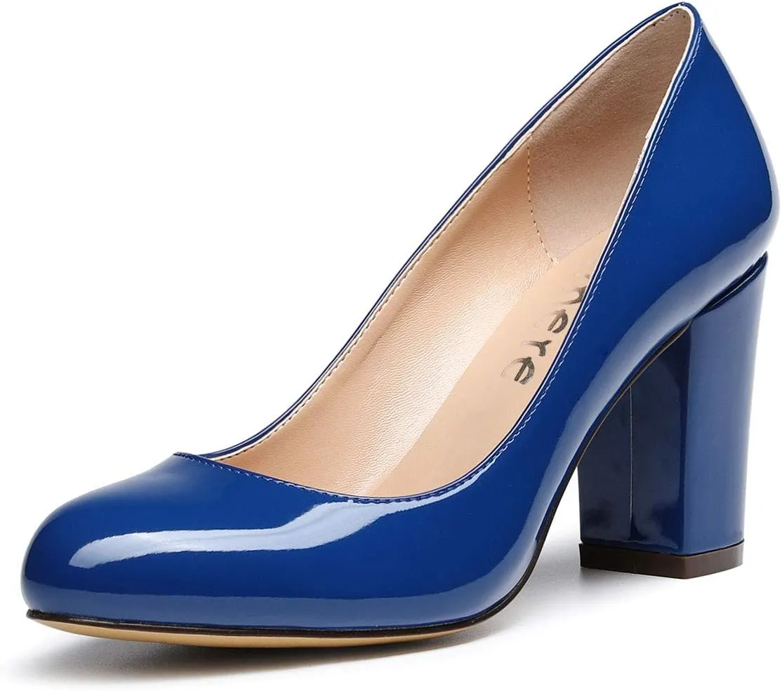 Castamere Women's High Heels Round Toe Slip-On Pumps Block Heel 8CM