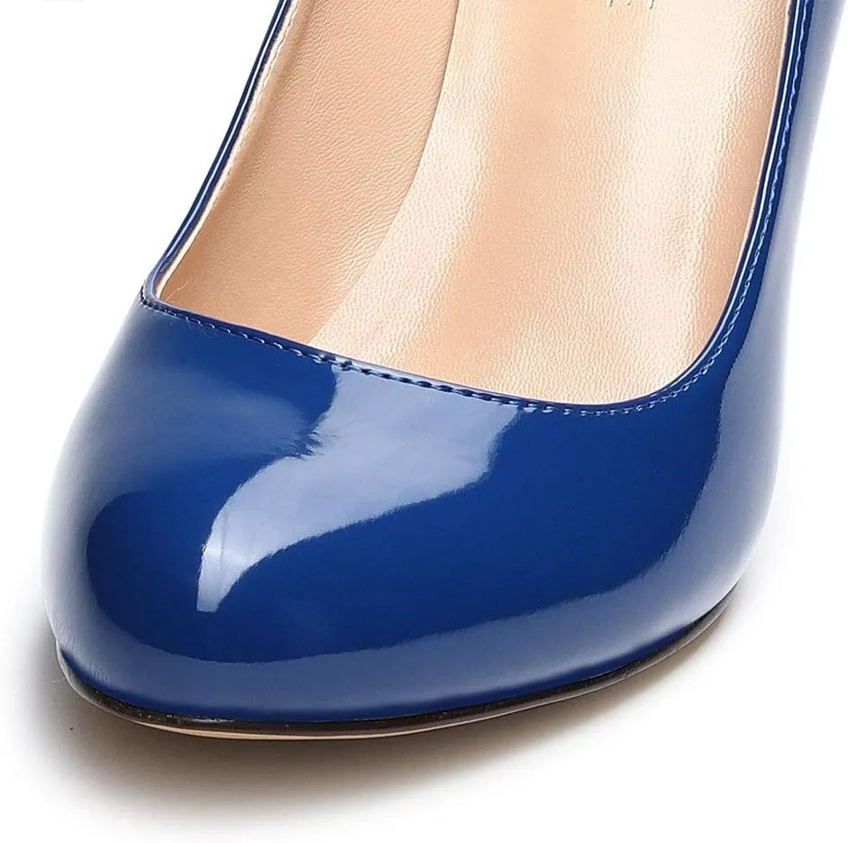 Castamere Women's High Heels Round Toe Slip-On Pumps Block Heel 8CM