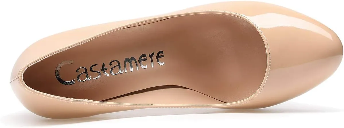Castamere Women's High Heels Round Toe Slip-On Pumps Block Heel 8CM