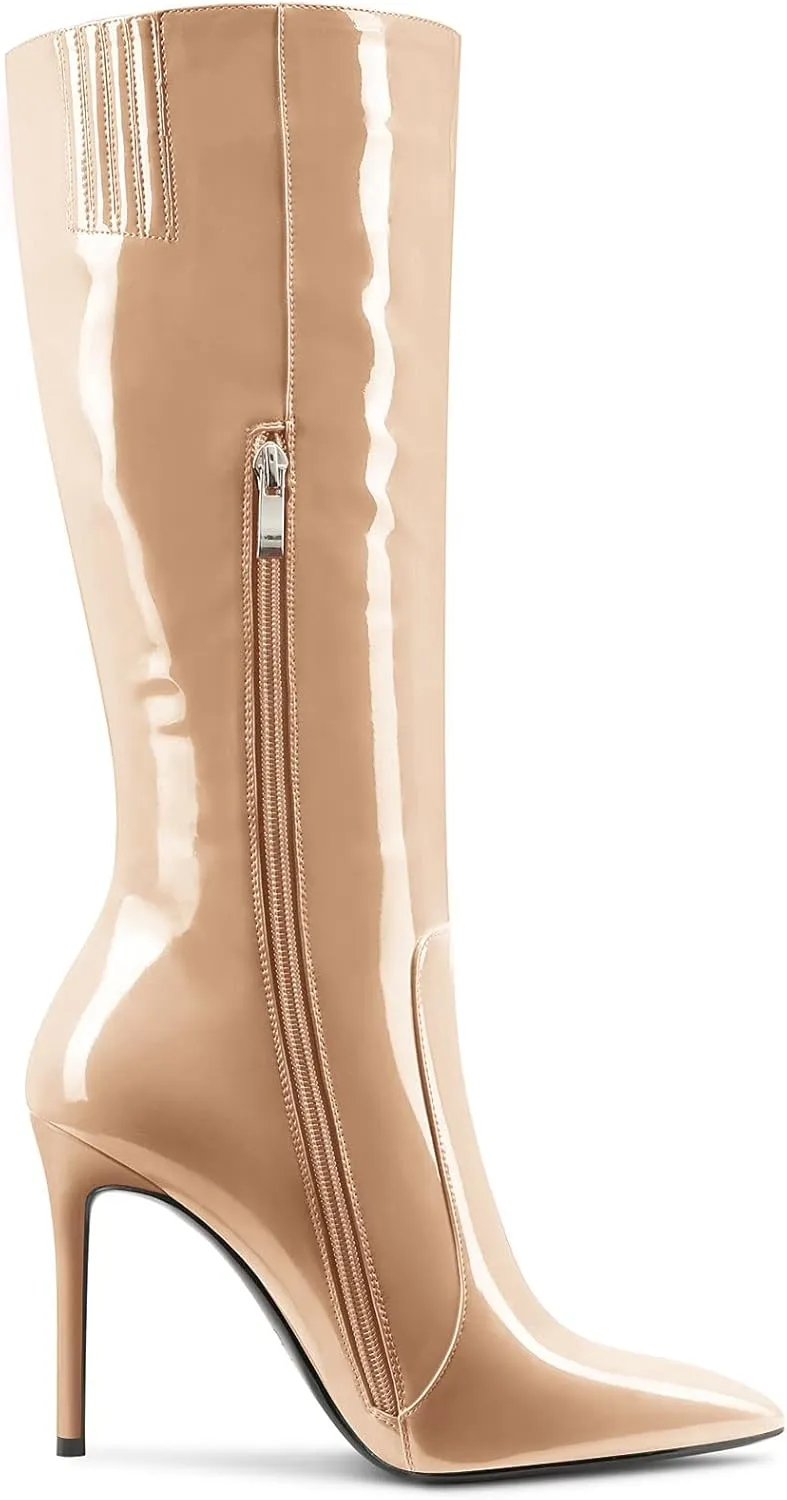 Castamere Womens Knee High Boots High Heels Elegant Pointy Toe Stilettos Boot with Zipper 10CM Heel
