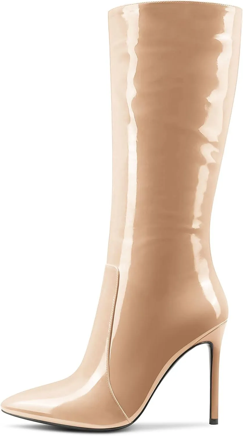 Castamere Womens Knee High Boots High Heels Elegant Pointy Toe Stilettos Boot with Zipper 10CM Heel