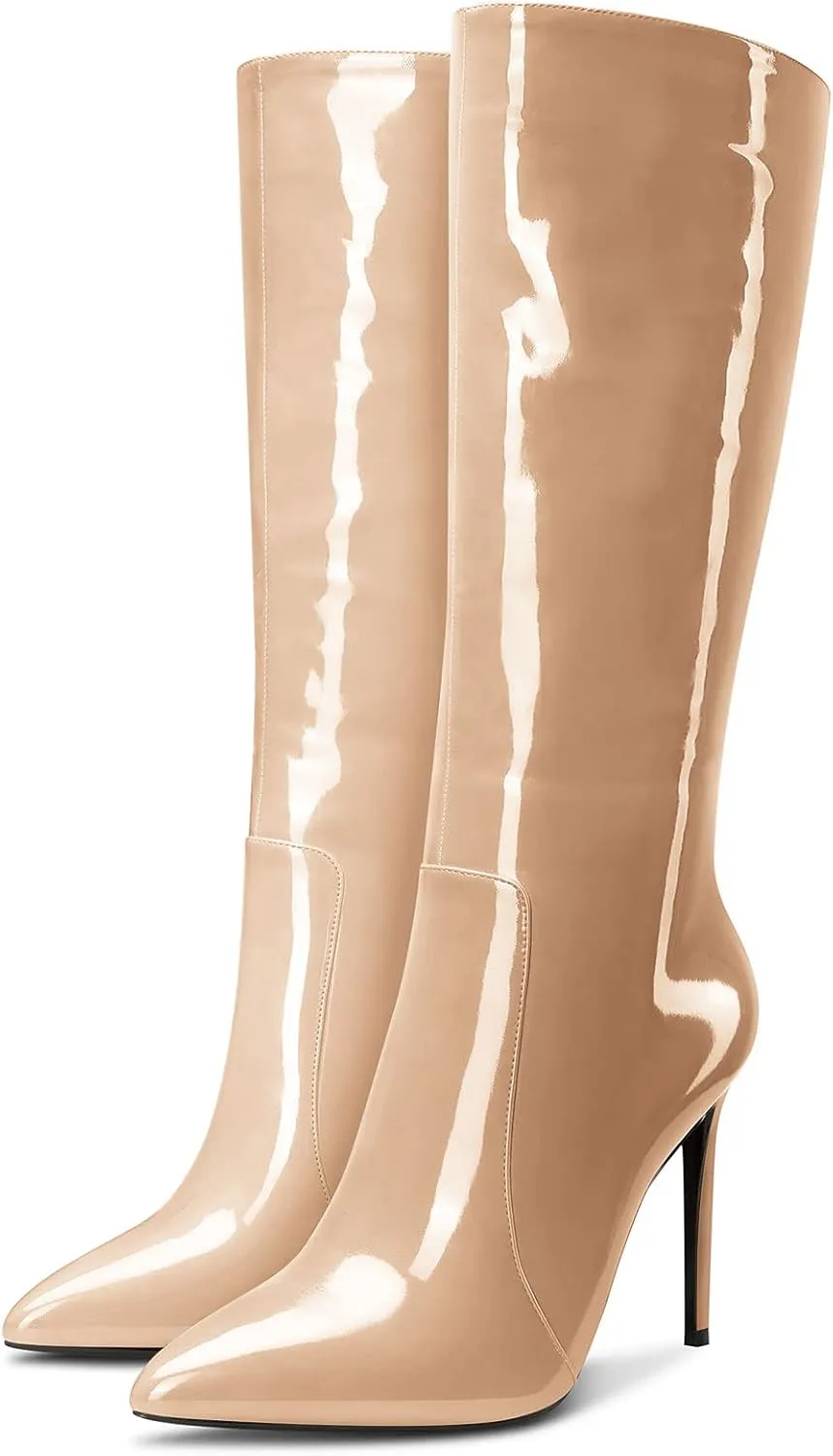 Castamere Womens Knee High Boots High Heels Elegant Pointy Toe Stilettos Boot with Zipper 10CM Heel