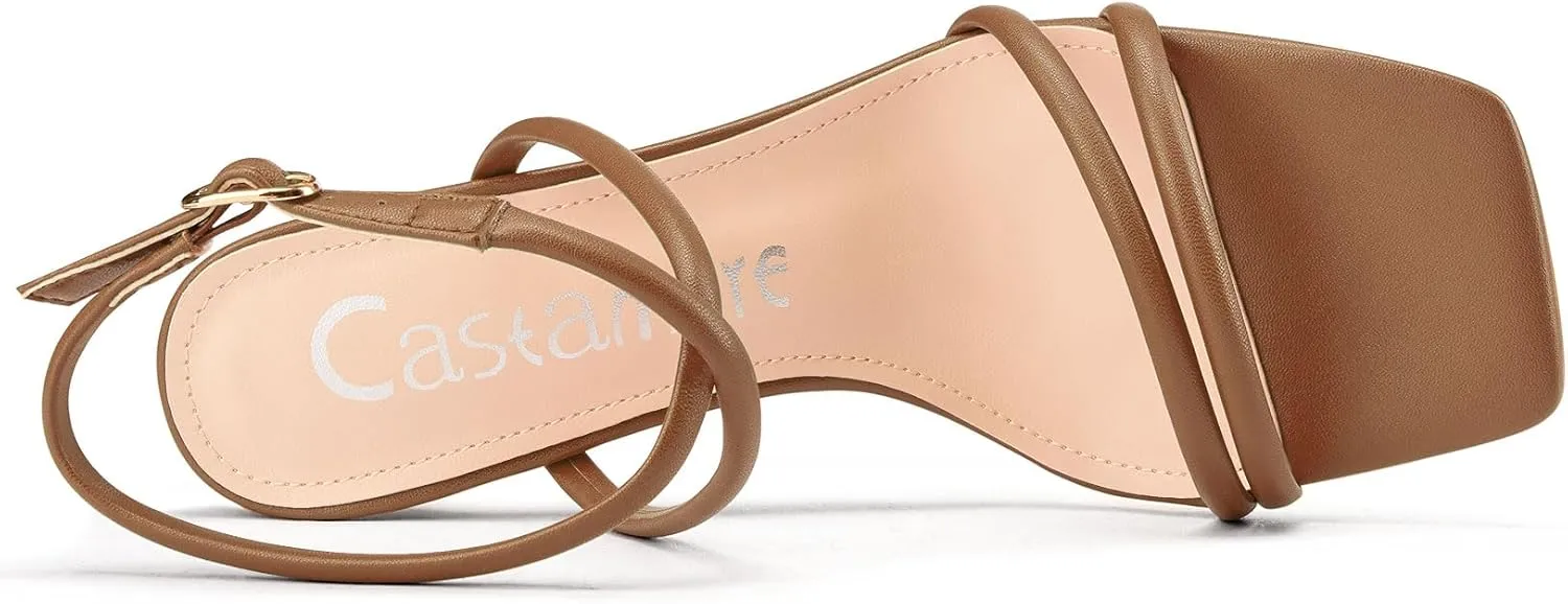 Castamere Womens Mid Kitten Heel Open Square Toe Sandals Ankle Strap Cross-Strap Prom Dress Cute Summer 2.6 Inches Heels