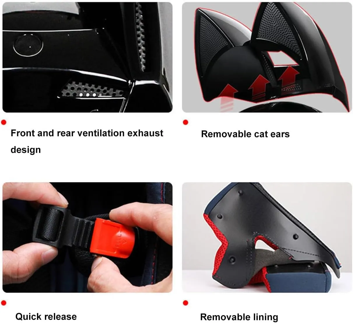Cat Ears Motorcycle Bluetooth Helmet,Adult Motorbike Electric Pilot Crash Helmets,Integrated Flip Up Full Face Street Vespa Helmet for Cruiser Scooter Chopper ATV Moped DOT Approved