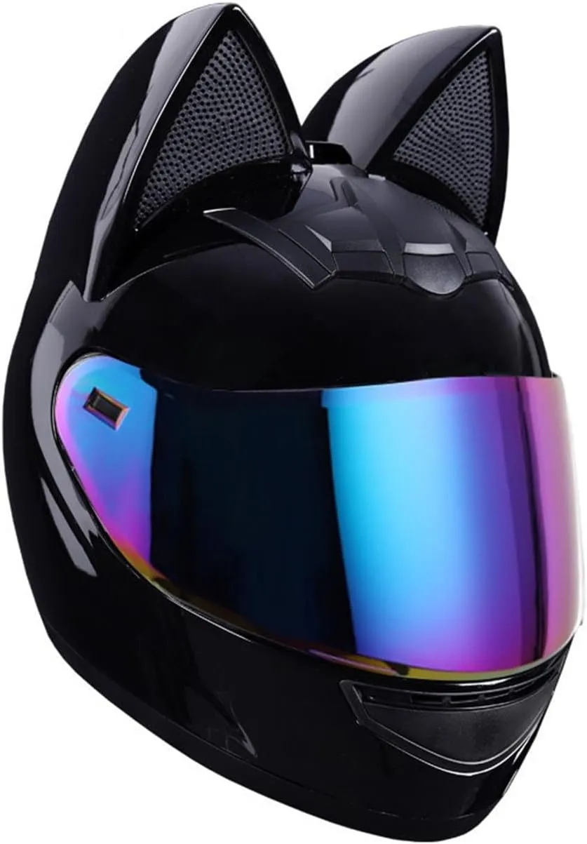 Cat Ears Motorcycle Bluetooth Helmet,Adult Motorbike Electric Pilot Crash Helmets,Integrated Flip Up Full Face Street Vespa Helmet for Cruiser Scooter Chopper ATV Moped DOT Approved