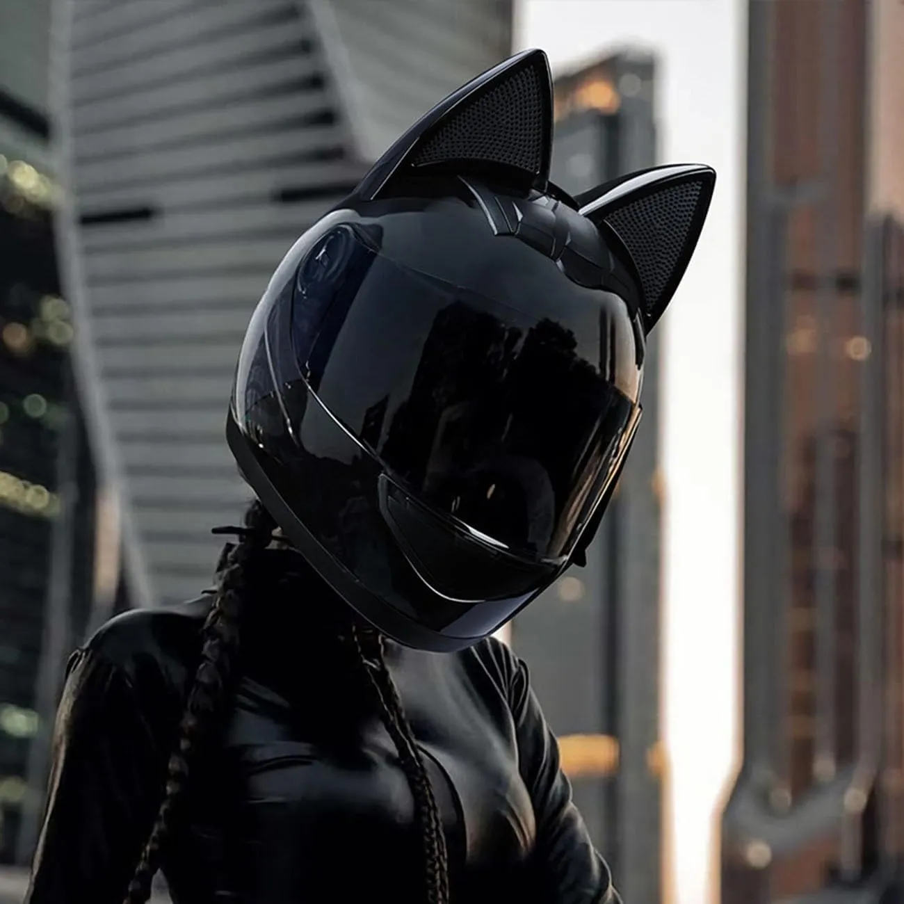 Cat Ears Motorcycle Bluetooth Helmet,Adult Motorbike Electric Pilot Crash Helmets,Integrated Flip Up Full Face Street Vespa Helmet for Cruiser Scooter Chopper ATV Moped DOT Approved