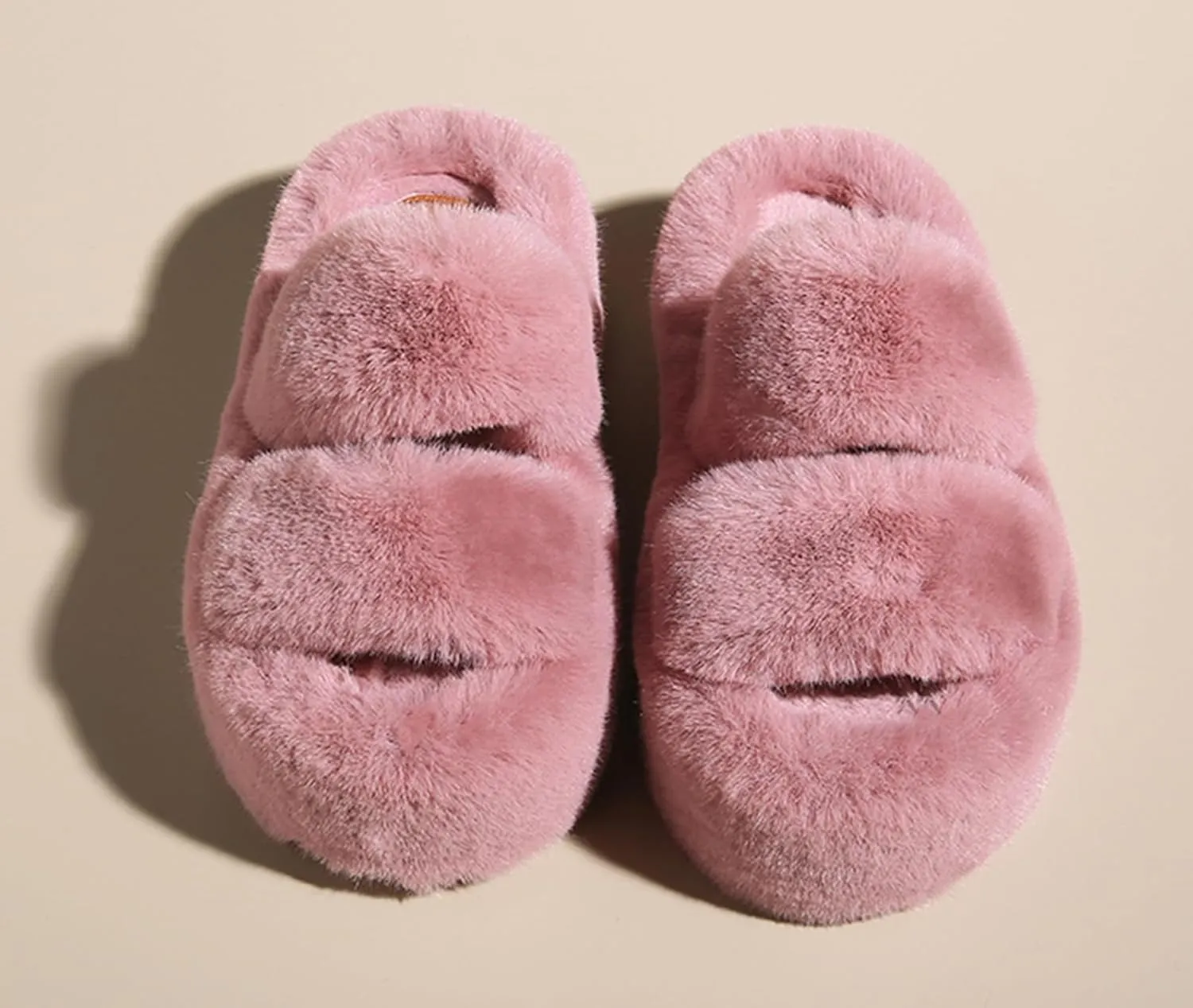 ChayChax Women Fluffy Platform Slippers Double Strap Memory Foam House Shoes Open Toe Soft Fuzzy Indoor Outdoor Slides with Non Slip Rubber Sole