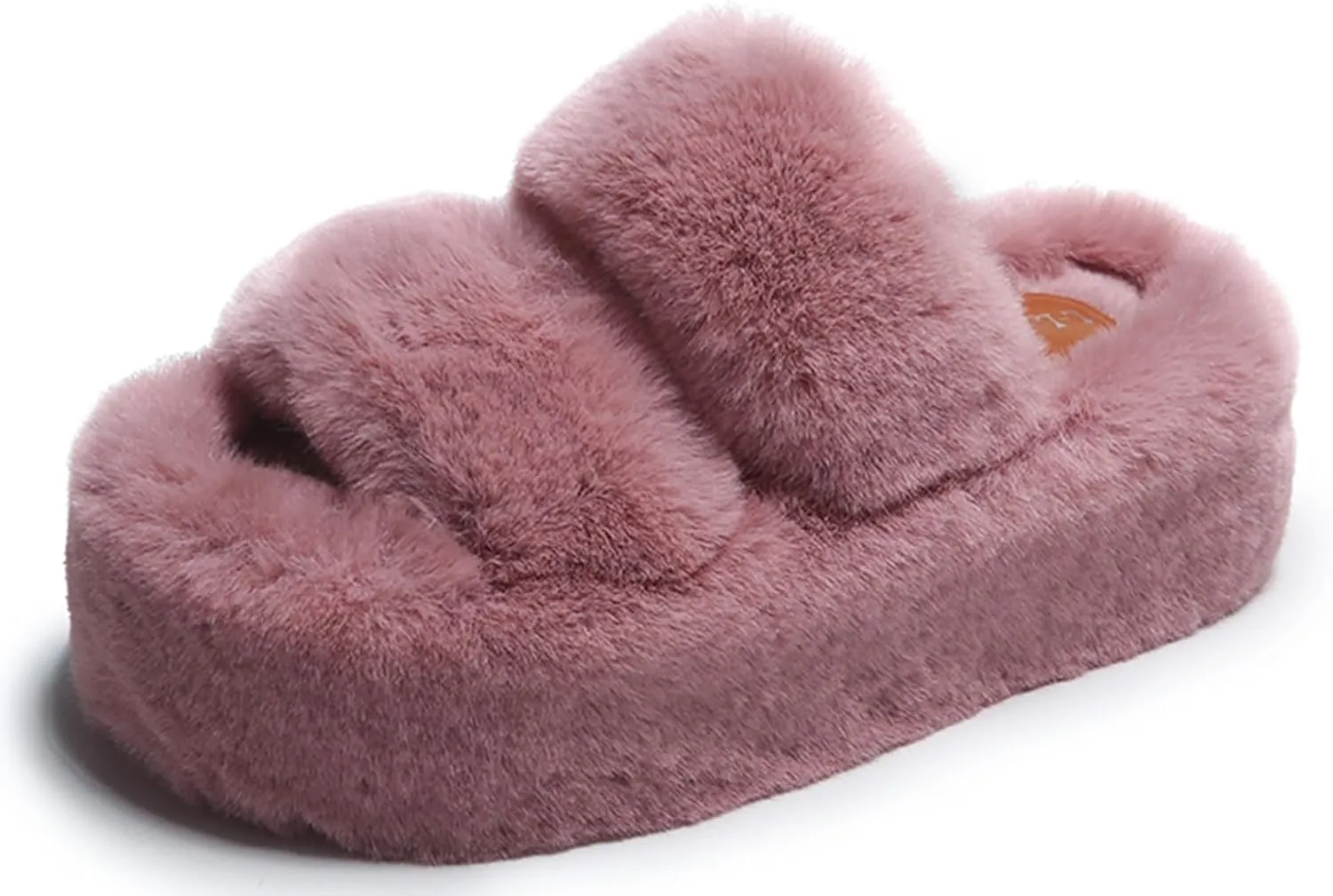 ChayChax Women Fluffy Platform Slippers Double Strap Memory Foam House Shoes Open Toe Soft Fuzzy Indoor Outdoor Slides with Non Slip Rubber Sole