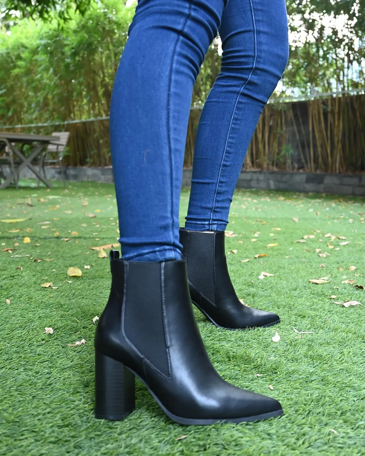 Chelsea Ankle Boots for Women Chunky Block Heel Booties Pointed Toe Stack Heel Brown Black Boots Dress Shoes Elastic Gore Slip On Comfortable Chelsea Boots