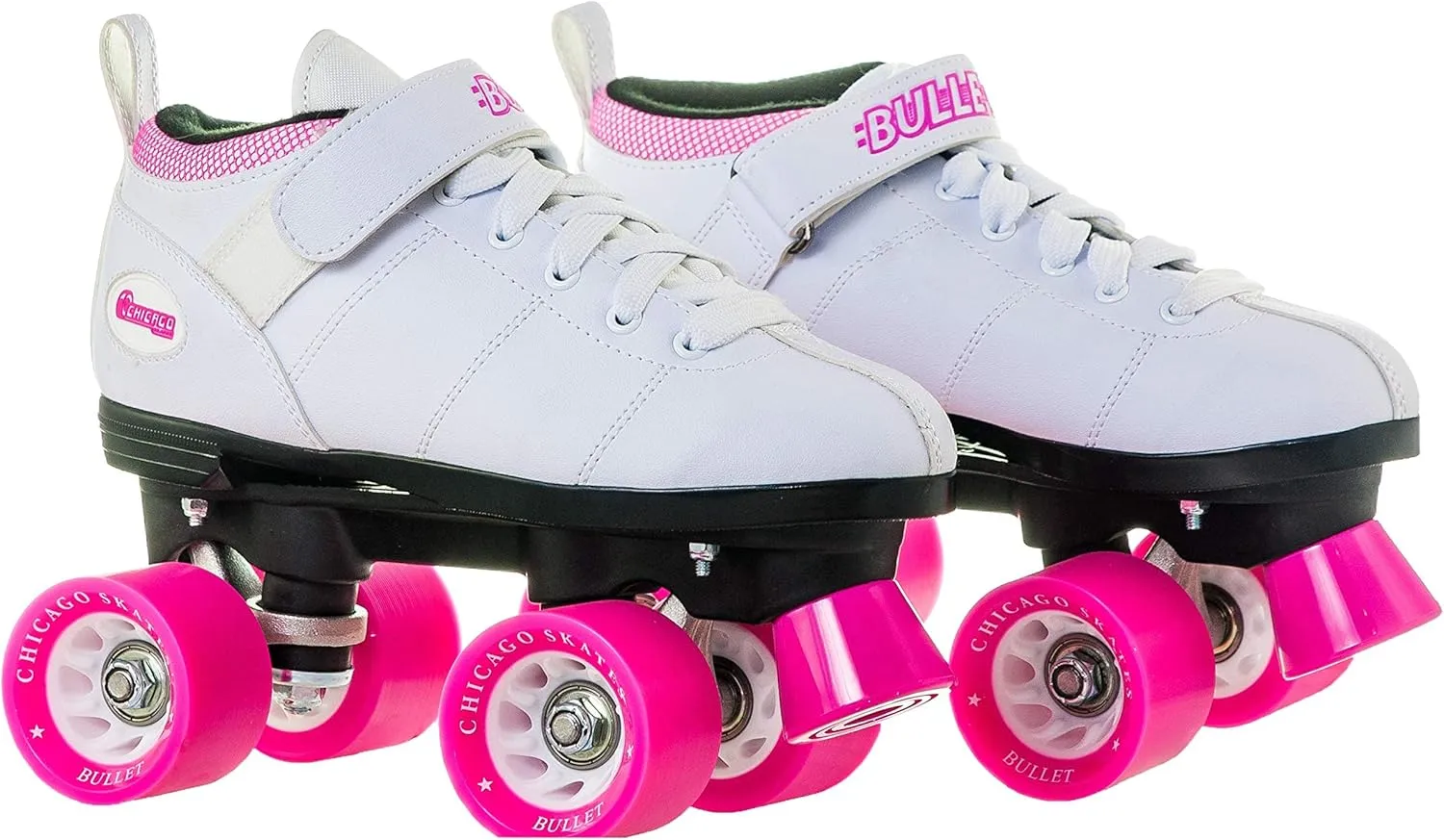 Chicago Bullet Ladies Speed Roller Skates – White, Low-Cut Boot, 62mm Urethane Wheels, ABEC-1 Bearings, Adjustable Trucks, Classic Quad Skates