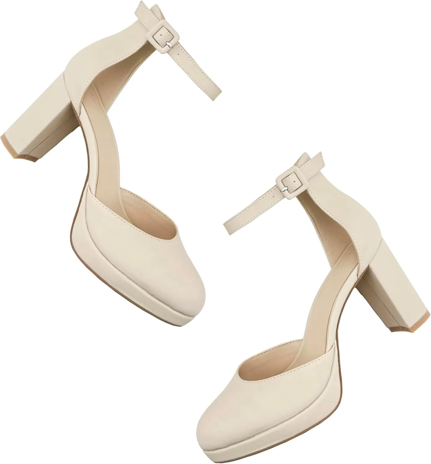 Chunky Closed Toe Heels for Women, Women's Platform Chunky Heels Closed Toe Block Ankle Strap Dress Buckle Round Toe Wedding Party Comfortable Pumps Shoes
