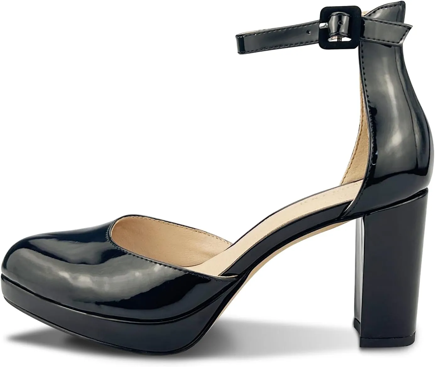 Chunky Closed Toe Heels for Women, Women's Platform Chunky Heels Closed Toe Block Ankle Strap Dress Buckle Round Toe Wedding Party Comfortable Pumps Shoes