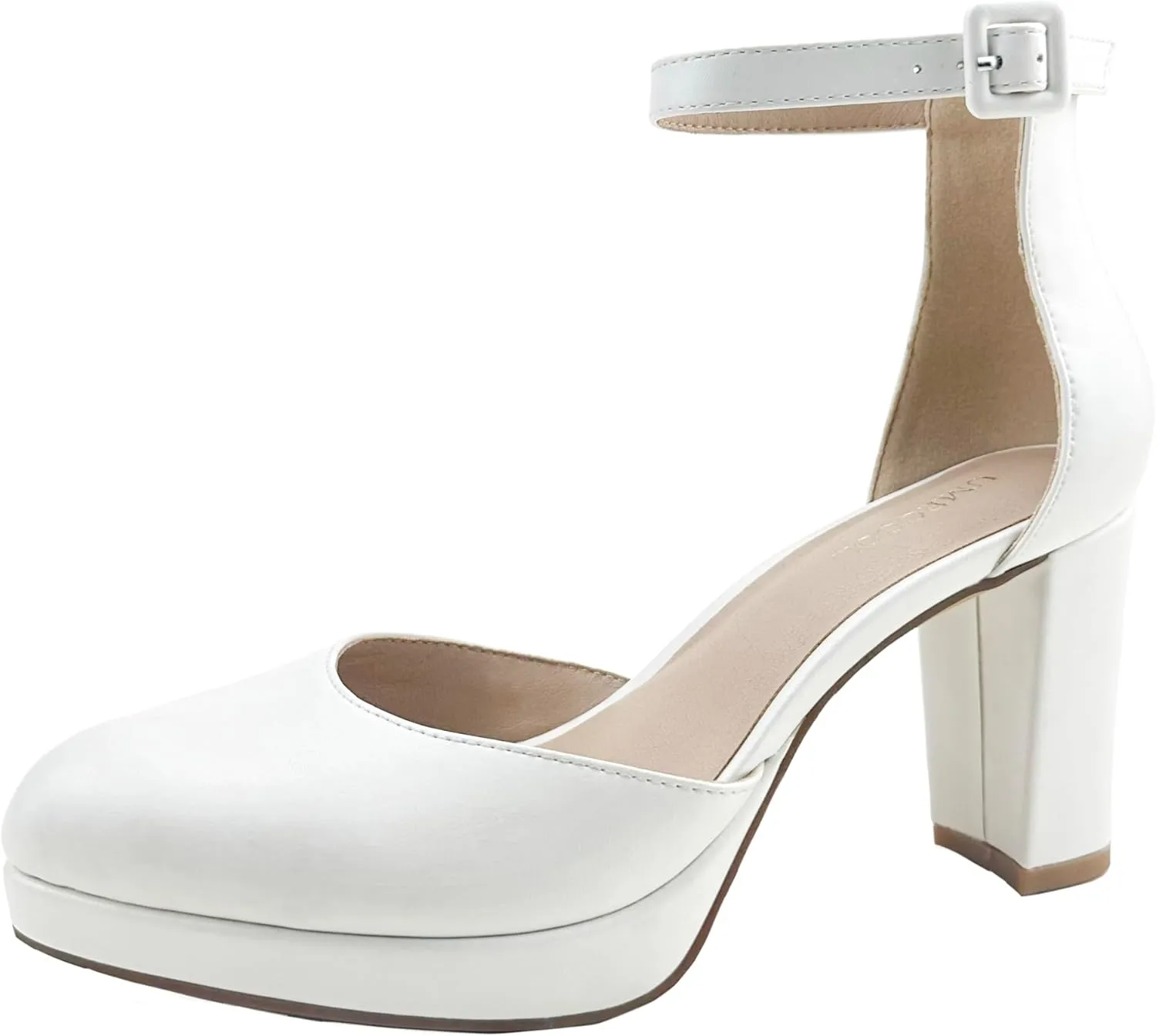 Chunky Closed Toe Heels for Women, Women's Platform Chunky Heels Closed Toe Block Ankle Strap Dress Buckle Round Toe Wedding Party Comfortable Pumps Shoes