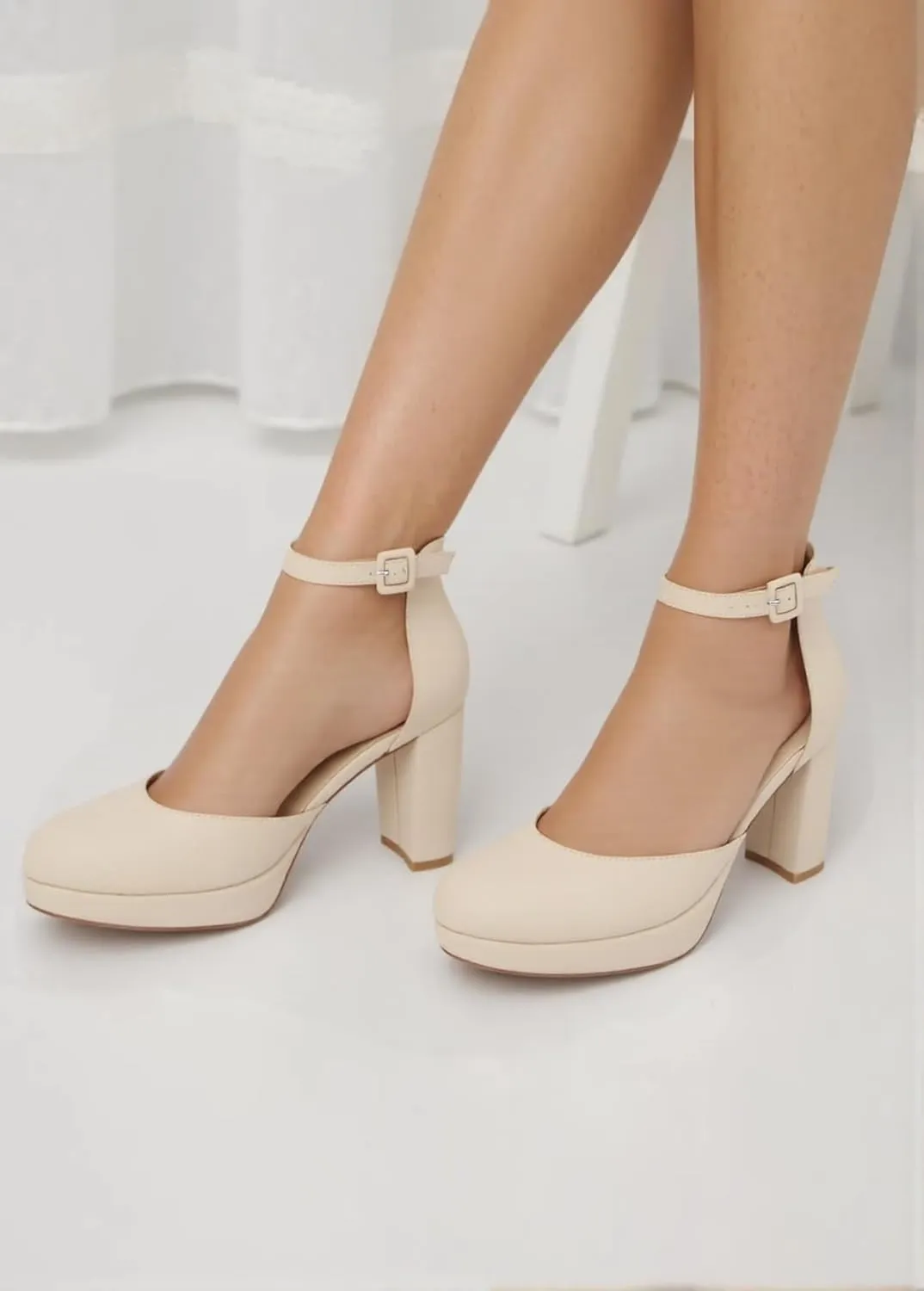 Chunky Closed Toe Heels for Women, Women's Platform Chunky Heels Closed Toe Block Ankle Strap Dress Buckle Round Toe Wedding Party Comfortable Pumps Shoes