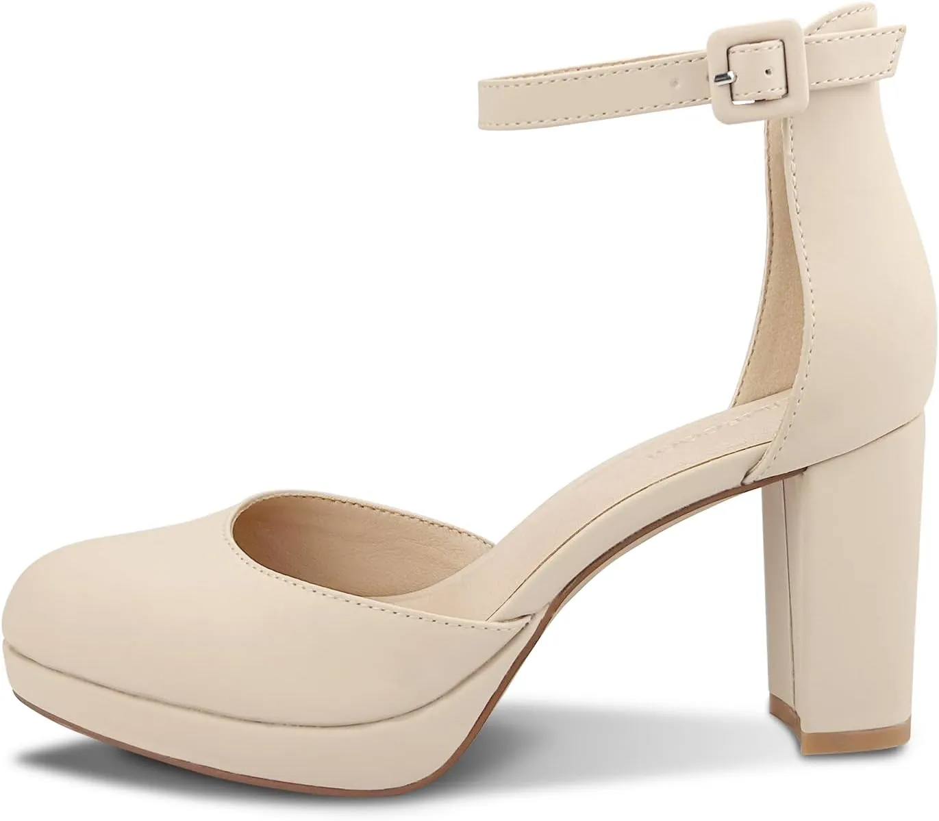 Chunky Closed Toe Heels for Women, Women's Platform Chunky Heels Closed Toe Block Ankle Strap Dress Buckle Round Toe Wedding Party Comfortable Pumps Shoes