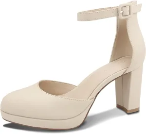 Chunky Closed Toe Heels for Women, Women's Platform Chunky Heels Closed Toe Block Ankle Strap Dress Buckle Round Toe Wedding Party Comfortable Pumps Shoes