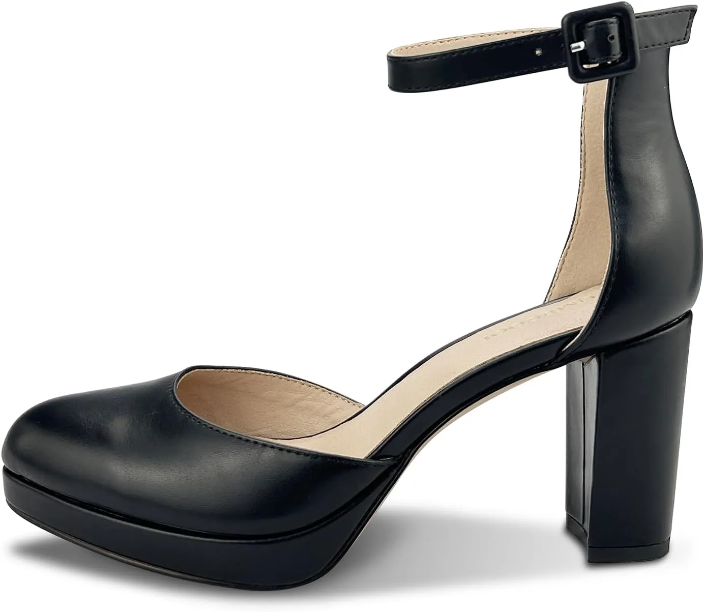 Chunky Closed Toe Heels for Women, Women's Platform Chunky Heels Closed Toe Block Ankle Strap Dress Buckle Round Toe Wedding Party Comfortable Pumps Shoes